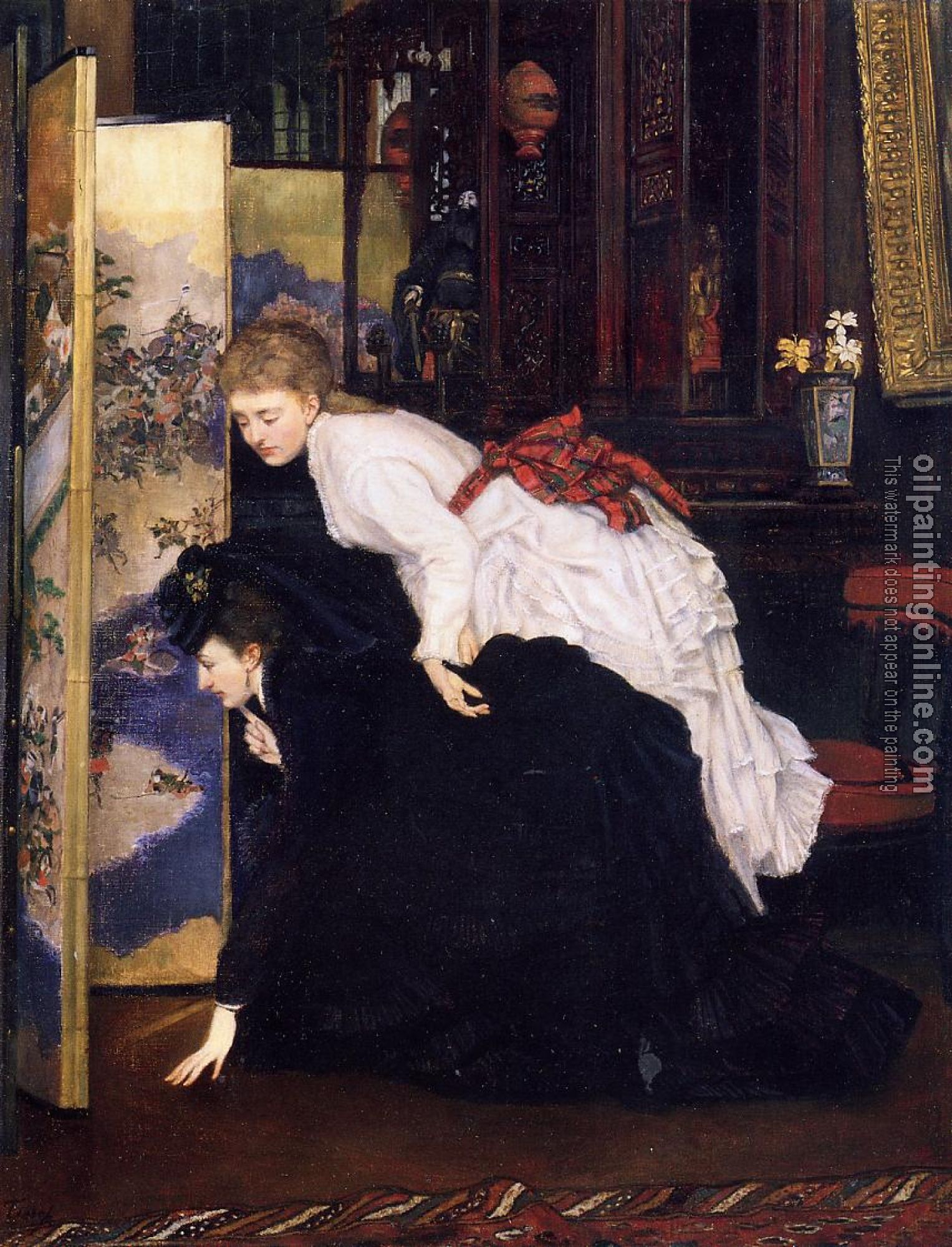 Tissot, James - Young Women Looking at Japanese Objects